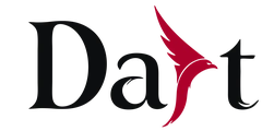 Dart wordmark with a burgundy bird forming the letter r